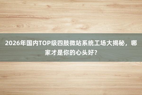 2026年国内TOP级四肢微站系统工场大揭秘，哪家才是你的心头好？