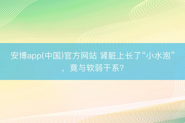 安博app(中国)官方网站 肾脏上长了“小水泡”，竟与软弱干系？