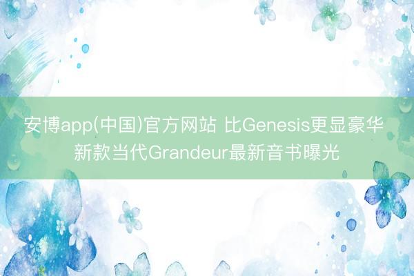 安博app(中国)官方网站 比Genesis更显豪华 新款当代Grandeur最新音书曝光